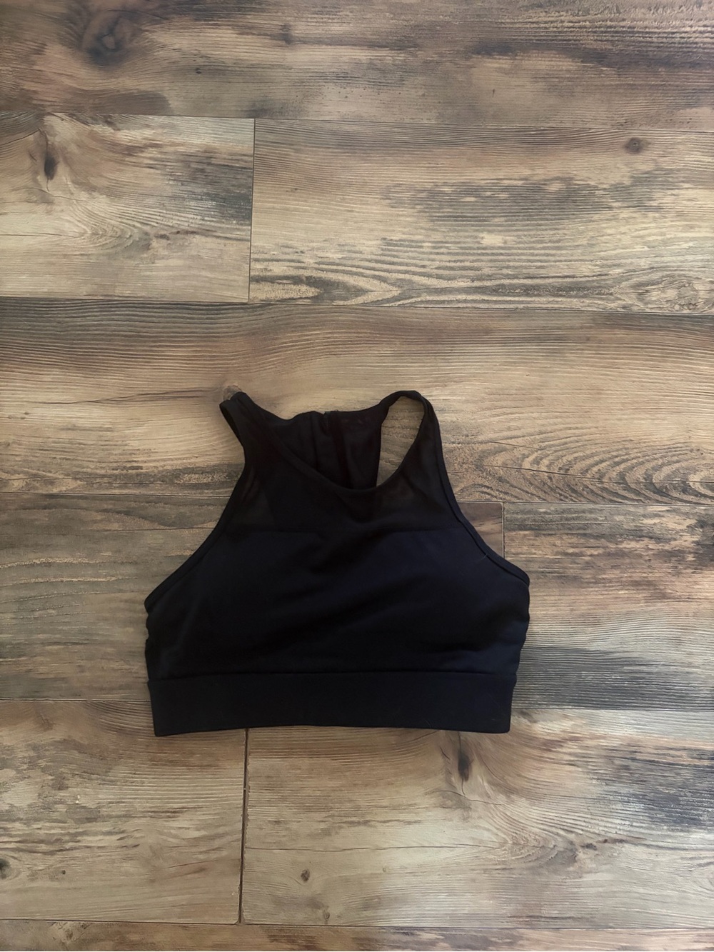 Sleek High-Neck Black Sports Bra with Racerback